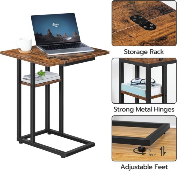 C Shaped Side Table, Foldable Sofa Side Table, Bedside Snack Table - Image 3