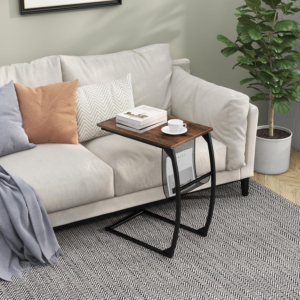 C-Shaped Sofa Side Table, Industrial Bedside End Table with Magazine Holder Sling