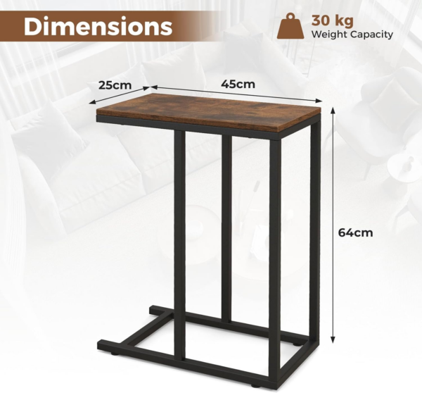 C-Shaped Side Table, Industrial Nightstand Sofa End Table with Storage Shelf, Metal Frame Wooden Coffee Snack Laptop Holder Overbed Table for Small Space, Living Room, Bedroom - Image 7