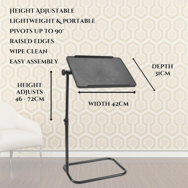 C-Shaped Height Adjustable Sofa and Over Bed Side Table, Easy Assembly and Wipe Clean with Raised Edges - Image 4