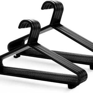 Adult Plastic Coat Hangers - 25pk, Black Colour, Strong Clothes Hangers for Clothes Rail & Closet