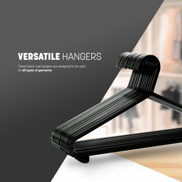 Adult Plastic Coat Hangers - 25pk, Black Colour, Strong Clothes Hangers for Clothes Rail & Closet - Image 4