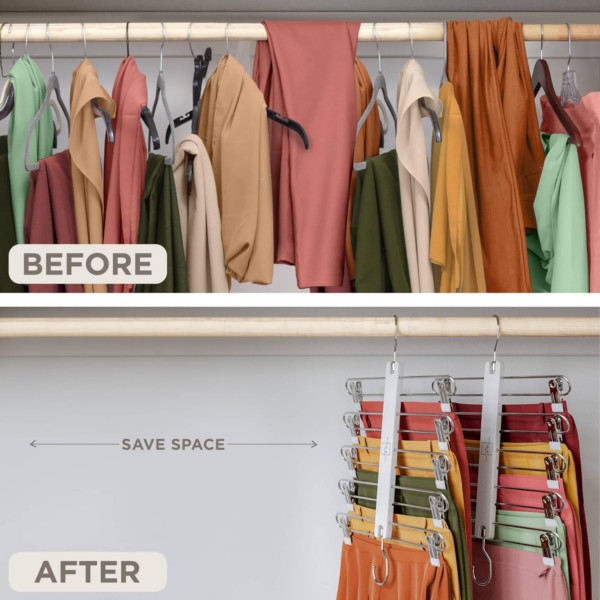 Skirt Hangers Space Saving with Clips - 2 Pack - European Beechwood 5-Tier Hanger for Shorts, Skirts, and Trousers - Image 4
