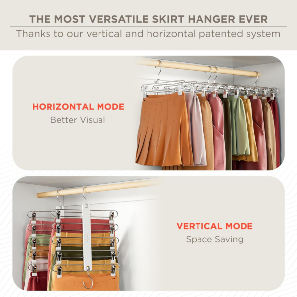 Skirt Hangers Space Saving with Clips - 2 Pack - European Beechwood 5-Tier Hanger for Shorts, Skirts, and Trousers - Image 2