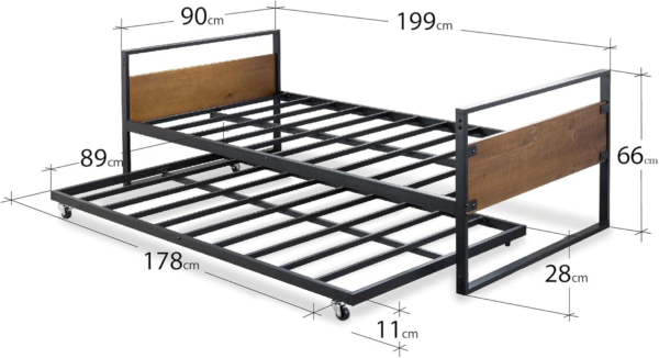 Single Bed Frame with Trundle - Includes Steel Slat Support - No Box Spring Needed - Easy to Use & Assemble - Image 5