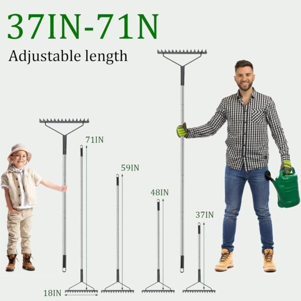Heavy Duty Garden Rake, 5.9FT--71IN Rake Heavy Duty Garden Rake - Image 5