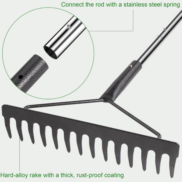 Heavy Duty Garden Rake, 5.9FT--71IN Rake Heavy Duty Garden Rake - Image 4