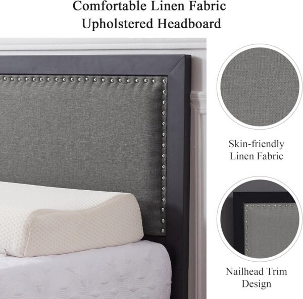 Single Size Bed Frame with Linen Fabric Headboard and Footboard, Heavy-Duty Platform with Strong Steel Slats - Image 5