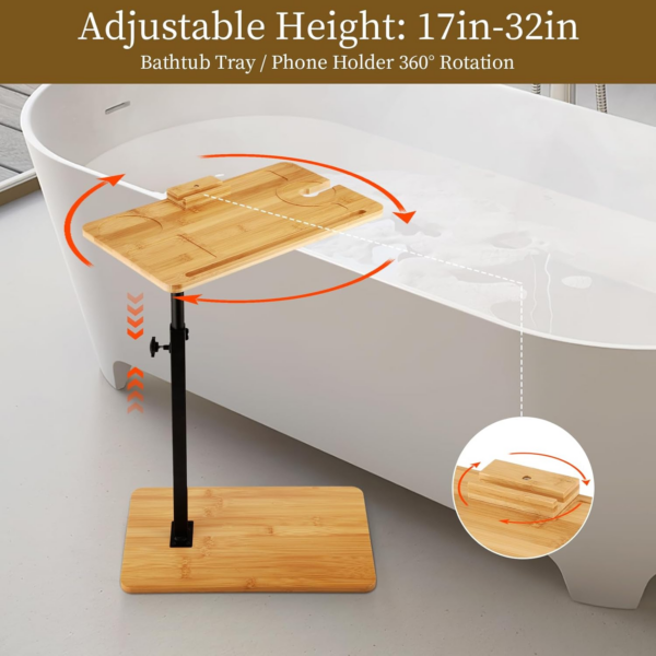 Bamboo Bathtub Tray Table, C Shaped Bathtub Side End Table Freestanding Bathtub Caddy - Image 4