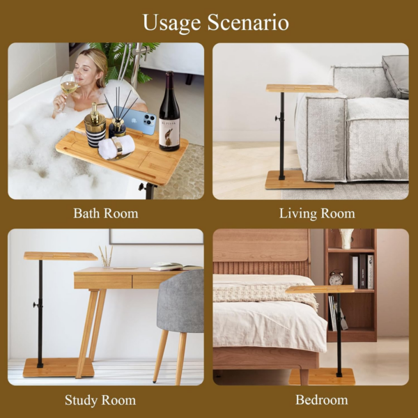 Bamboo Bathtub Tray Table, C Shaped Bathtub Side End Table Freestanding Bathtub Caddy - Image 2