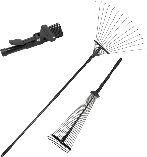 Garden Rake - 38-63 Inch Adjustable Rake for Gardening - Leaf Rake for Gardening