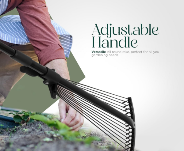 Garden Rake - 38-63 Inch Adjustable Rake for Gardening - Leaf Rake for Gardening - Image 4