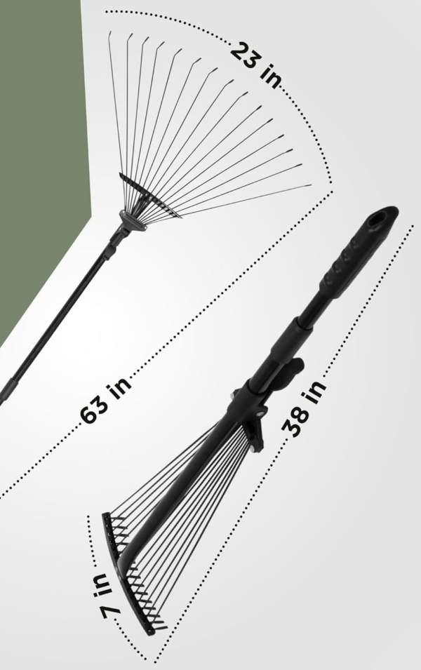 Garden Rake - 38-63 Inch Adjustable Rake for Gardening - Leaf Rake for Gardening - Image 5