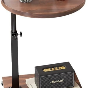 C Shaped Side Table, Height Adjustable Side Table 360°Swivel Couch Table with Wheels