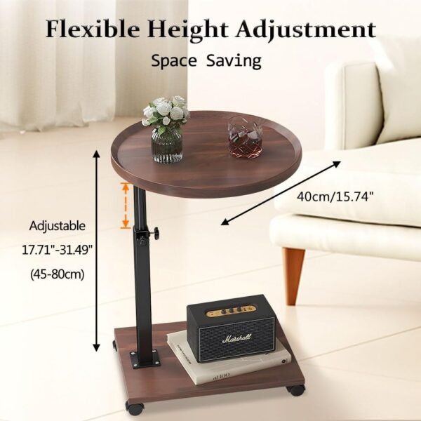 C Shaped Side Table, Height Adjustable Side Table 360°Swivel Couch Table with Wheels - Image 5