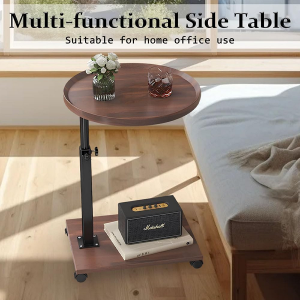 C Shaped Side Table, Height Adjustable Side Table 360°Swivel Couch Table with Wheels - Image 3