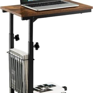 C-Shaped Sofa Side Table, Height Adjustable Mobile Laptop Desk Coffee End Table with Storage Basket