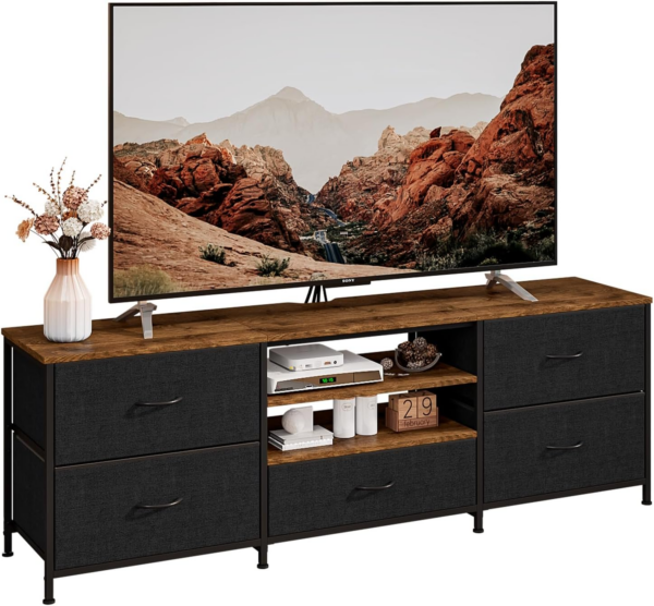 TV Stand Cabinet, TV Unit TV Console Table with 5 Drawers Storage Organizers