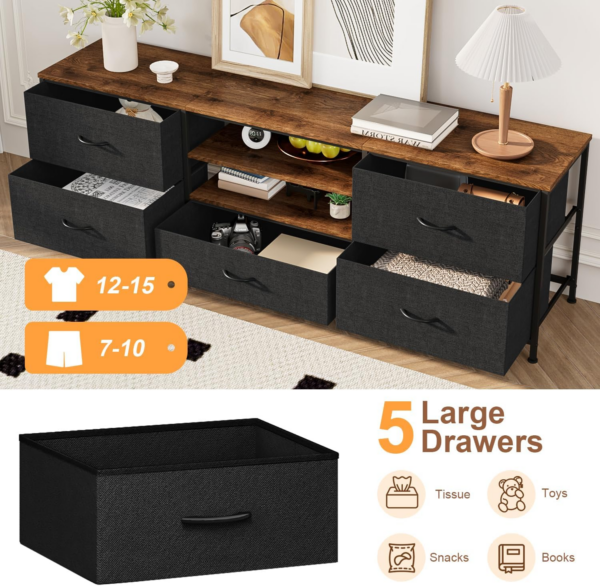 TV Stand Cabinet, TV Unit TV Console Table with 5 Drawers Storage Organizers - Image 5
