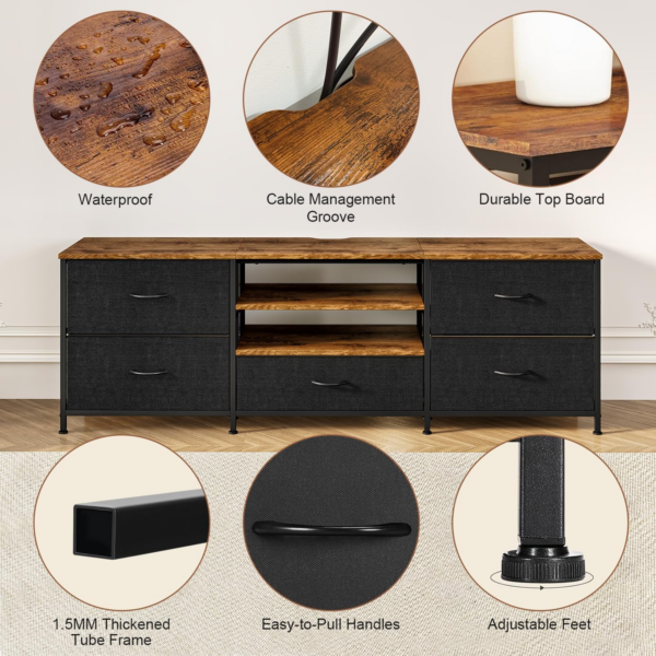 TV Stand Cabinet, TV Unit TV Console Table with 5 Drawers Storage Organizers - Image 3