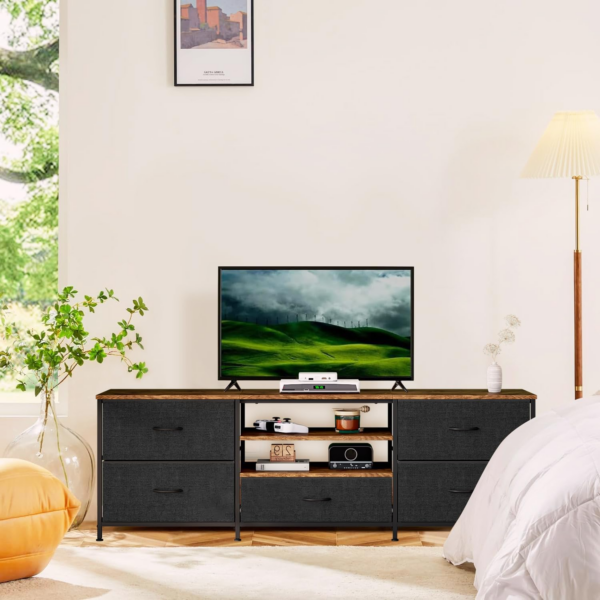 TV Stand Cabinet, TV Unit TV Console Table with 5 Drawers Storage Organizers - Image 2