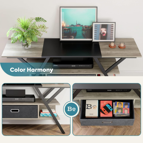 Bedroom TV Stand for 55 Inch TV Gaming Entertainment Center Industrial Rustic TV Stand with Led Lights - Image 6