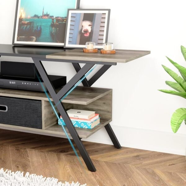 Bedroom TV Stand for 55 Inch TV Gaming Entertainment Center Industrial Rustic TV Stand with Led Lights - Image 4