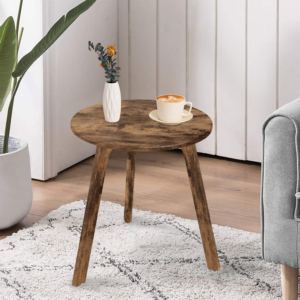 Round Wooden Side Table Nightstand End Table for Small Spaces, Bedroom, Living Room