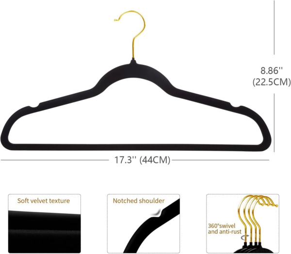 22 Pack Velvet Hangers with 360° Swivel Gold Hook, Non-Slip Felt Suit Hangers - Image 6