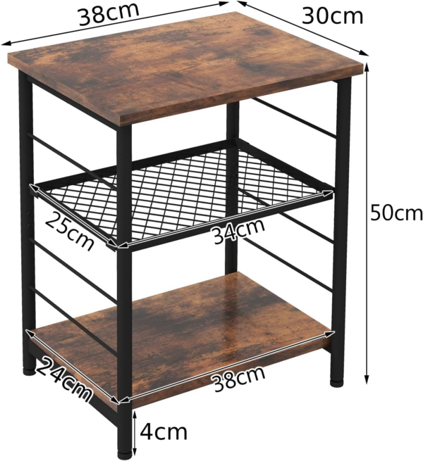 Sofa Side Table, 3-Tier Industrial Nightstand Bedside End Table Record Player Stand with 4-Level Adjustable Mesh Shelf - Image 5