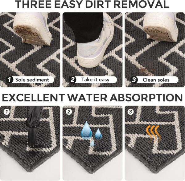 Indoor Door Mats,60x90cm Door Mat Non Slip Backing,Dirt Trapper Mat Absorbent Non-Slip Doormat for Entrance - Image 3
