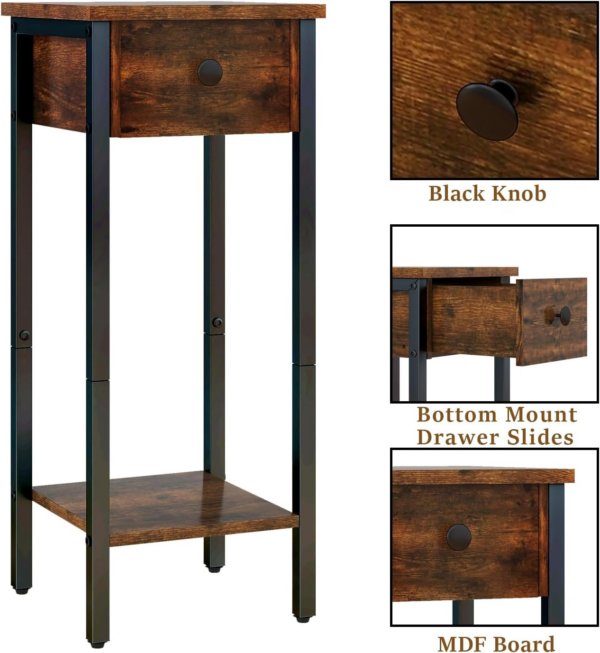 Slim Bedside Table Set of 2, Narrow Nightstand with Drawer, Telephone Table for Small Spaces, 25x25x70cm - Image 7