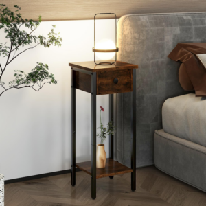 Slim Bedside Table Set of 2, Narrow Nightstand with Drawer, Telephone Table for Small Spaces, 25x25x70cm