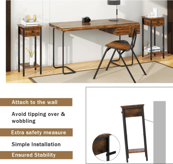 Slim Bedside Table Set of 2, Narrow Nightstand with Drawer, Telephone Table for Small Spaces, 25x25x70cm - Image 2