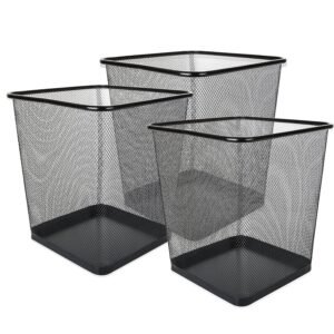 3 Pack Mesh Waste Paper Bin 12 Litres Metal Waste Basket Small Trash Can Rubbish Bin for Bedrooms