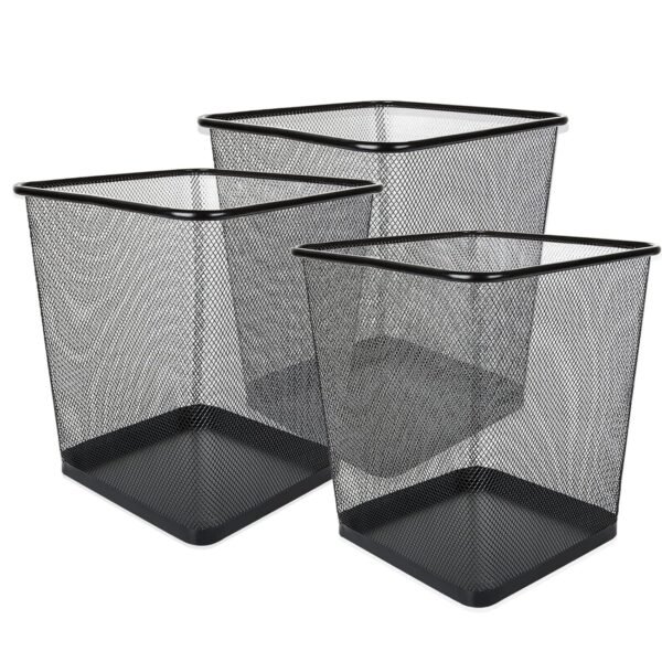 3 Pack Mesh Waste Paper Bin 12 Litres Metal Waste Basket Small Trash Can Rubbish Bin for Bedrooms