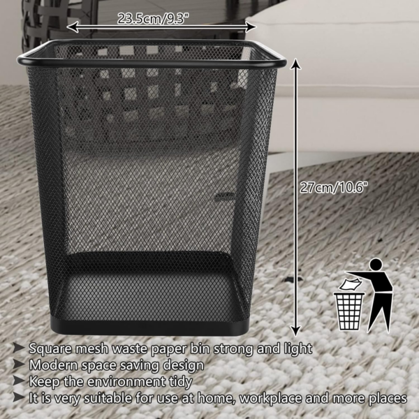 3 Pack Mesh Waste Paper Bin 12 Litres Metal Waste Basket Small Trash Can Rubbish Bin for Bedrooms - Image 5