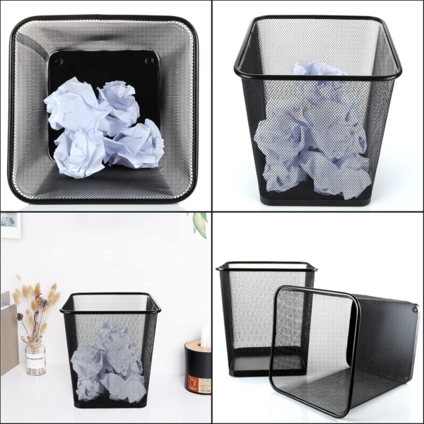 3 Pack Mesh Waste Paper Bin 12 Litres Metal Waste Basket Small Trash Can Rubbish Bin for Bedrooms - Image 2