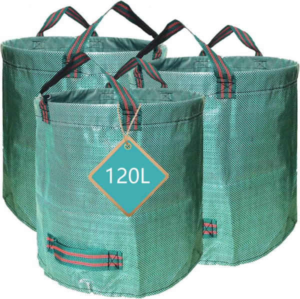 Garden Waste Bags Heavy Duty 120 Litre Reusable Outdoor Trash Garden Yard Trash Bag Foldable Camping Recycling Bags
