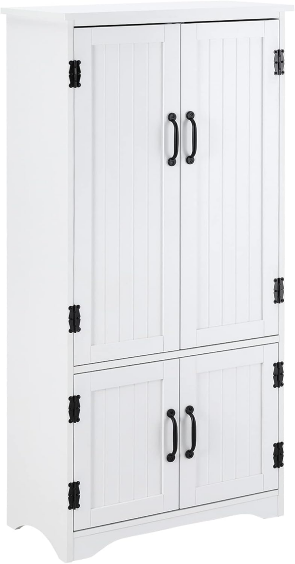 Accent Floor Storage Cabinet Kitchen Cupboard with Adjustable Shelves and 2 Lower Doors, White