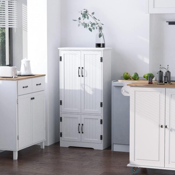 Accent Floor Storage Cabinet Kitchen Cupboard with Adjustable Shelves and 2 Lower Doors, White - Image 8