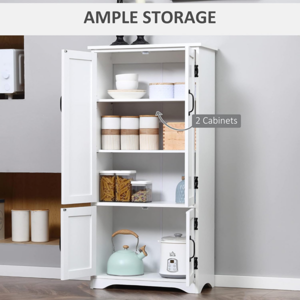 Accent Floor Storage Cabinet Kitchen Cupboard with Adjustable Shelves and 2 Lower Doors, White - Image 6