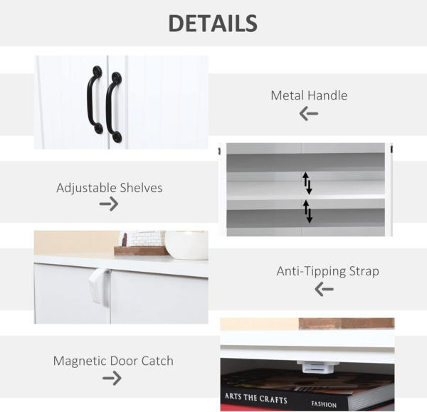 Accent Floor Storage Cabinet Kitchen Cupboard with Adjustable Shelves and 2 Lower Doors, White - Image 5