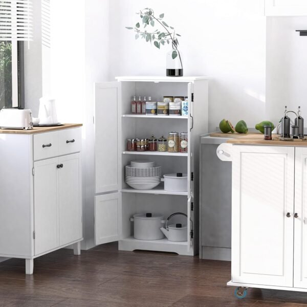 Accent Floor Storage Cabinet Kitchen Cupboard with Adjustable Shelves and 2 Lower Doors, White - Image 3