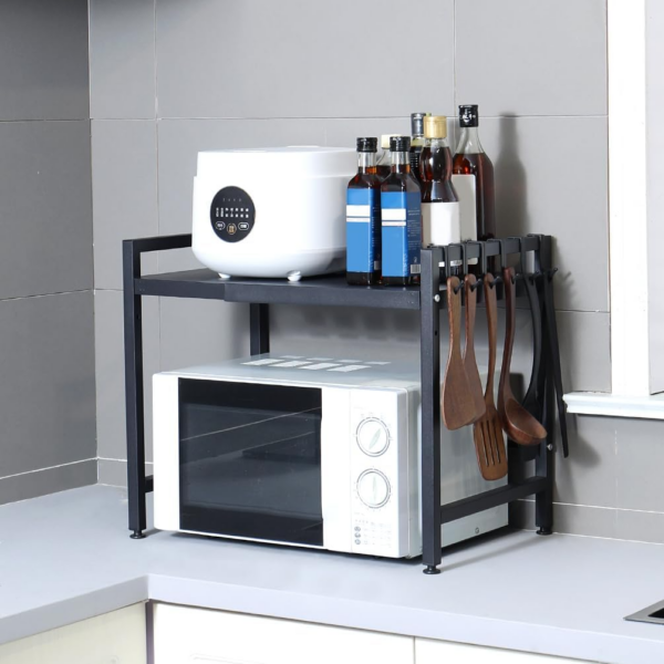 Microwave Oven Rack Stand Extendable Over Toaster Baker Shelf Metal Bathroom Kitchen Storage Organizer - Image 5