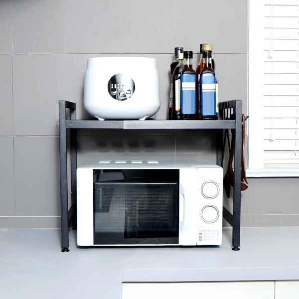 Microwave Oven Rack Stand Extendable Over Toaster Baker Shelf Metal Bathroom Kitchen Storage Organizer - Image 4