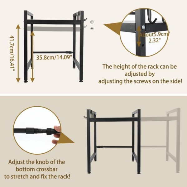 Microwave Oven Rack Stand Extendable Over Toaster Baker Shelf Metal Bathroom Kitchen Storage Organizer - Image 3