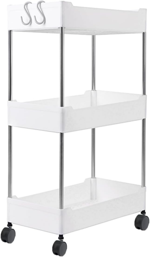 3-Tier Slim Storage Trolley, Slide Out Rolling Kitchen Trolley, Bathroom Organizer Mobile Shelving Unit
