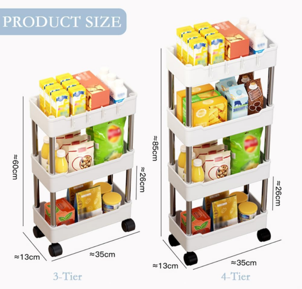 3-Tier Slim Storage Trolley, Slide Out Rolling Kitchen Trolley, Bathroom Organizer Mobile Shelving Unit - Image 4