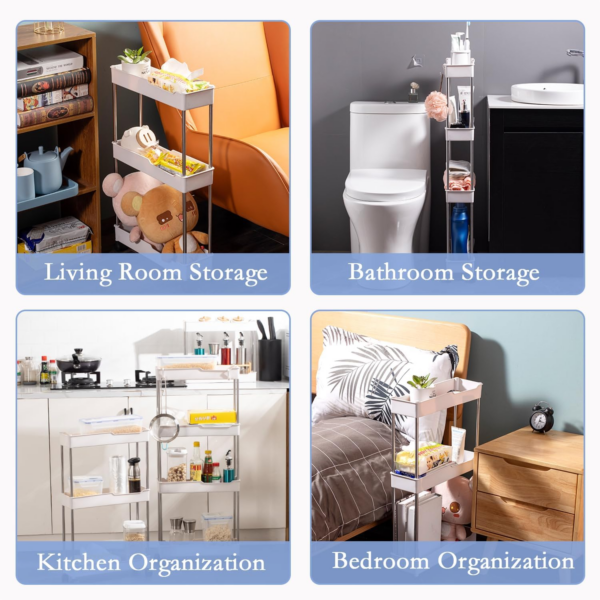 3-Tier Slim Storage Trolley, Slide Out Rolling Kitchen Trolley, Bathroom Organizer Mobile Shelving Unit - Image 2